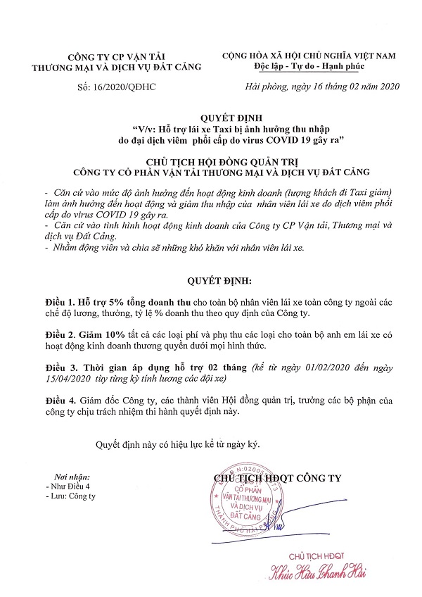 Quyết định của Taxi Đất Cảng.